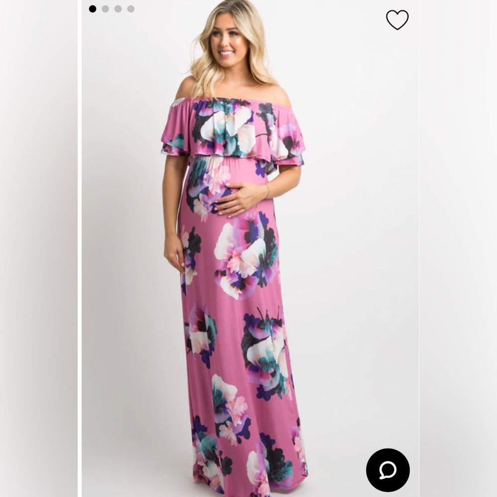 Off shoulder CORAL colored maxi maternity dress. Like new condition. size L/XL